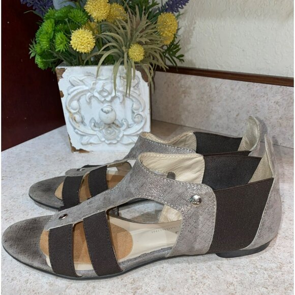 AGL Attilio Giusti Leombruni Womens Sandal Size 37.5 Metallic Gray Leather & Ela - Picture 2 of 8